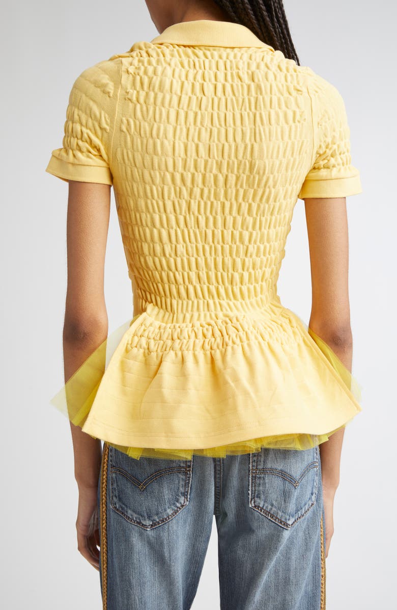 CONNER IVES Shirred Organic Cotton Piqué Bustle Polo, Alternate, color, Yellow