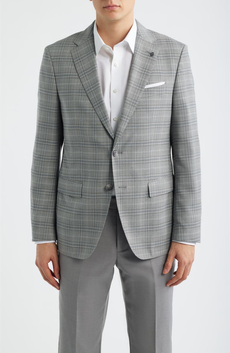 BOSS Hutson Slim Fit Plaid Stretch Sport Coat, Main, color, Silvery Grey