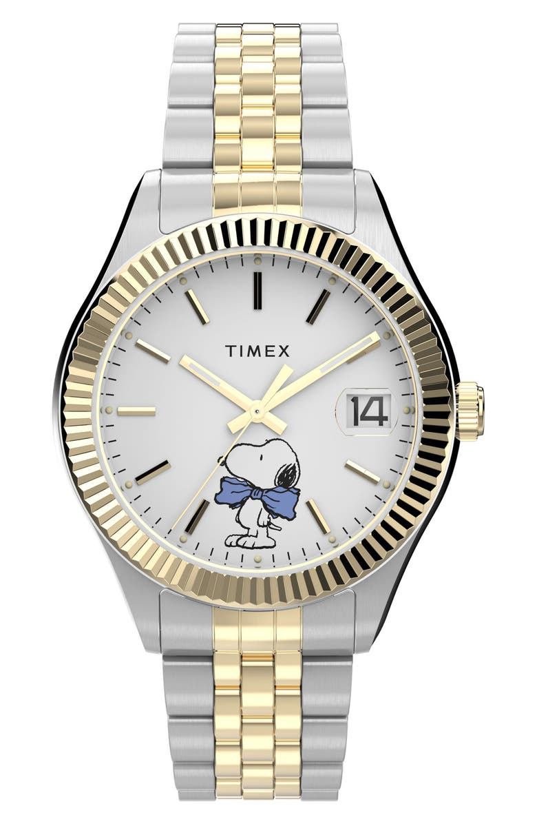 Timex<sup>®</sup> x Peanuts<sup>®</sup> Legacy Two-Tone Bracelet Watch, 34mm, Main, color, White