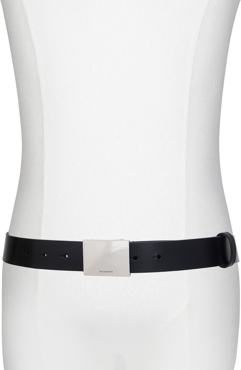 AllSaints Lucas Plate Buckle Leather Belt, Alternate, color, Black