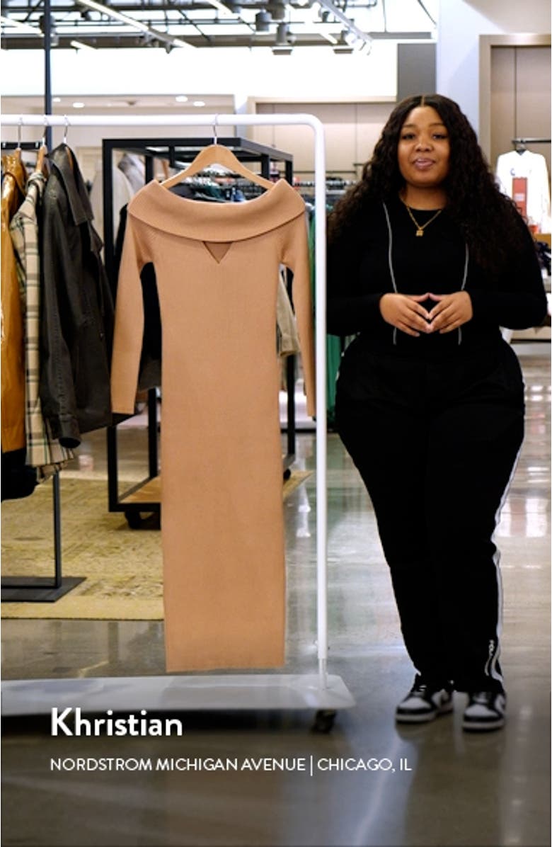 Cutout Off the Shoulder Long Sleeve Midi Sweater Dress, sales video thumbnail
