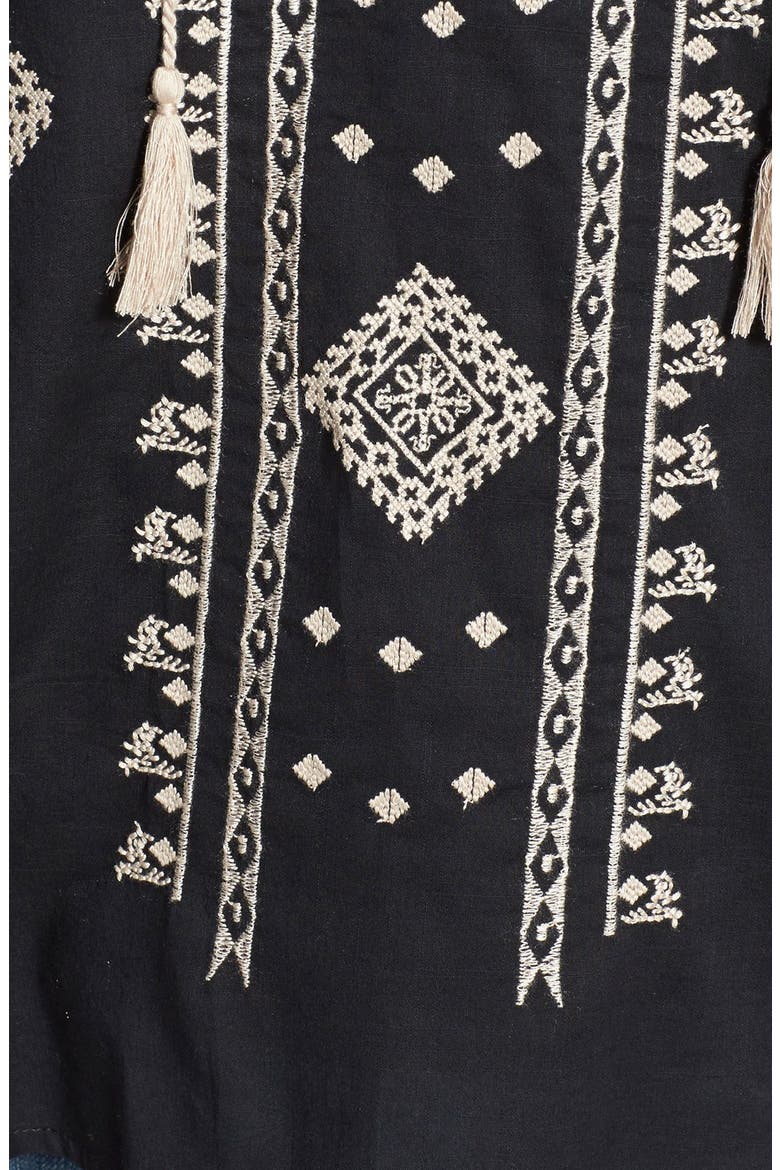 Embroidered Split Neck Top, Alternate, color, BLACK- TAN MEMOIR