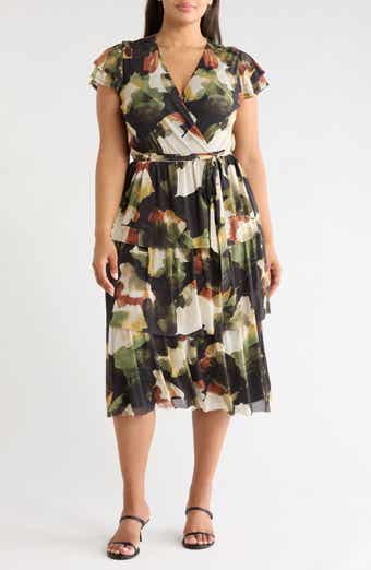 Flutter Sleeve Tiered Midi Dress