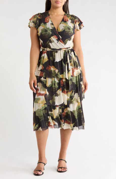 Flutter Sleeve Tiered Midi Dress