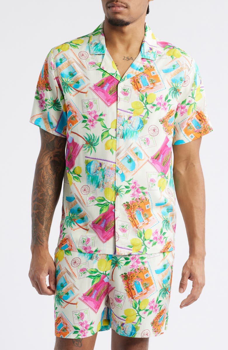 Native Youth Summerscatter Print Camp Shirt, Main, color, Off White