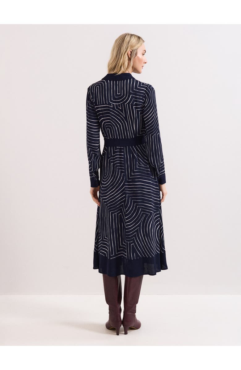 Phase Eight Charlotte Long-Sleeve Belted Midi Dress, Alternate, color, Navy/Ivory
