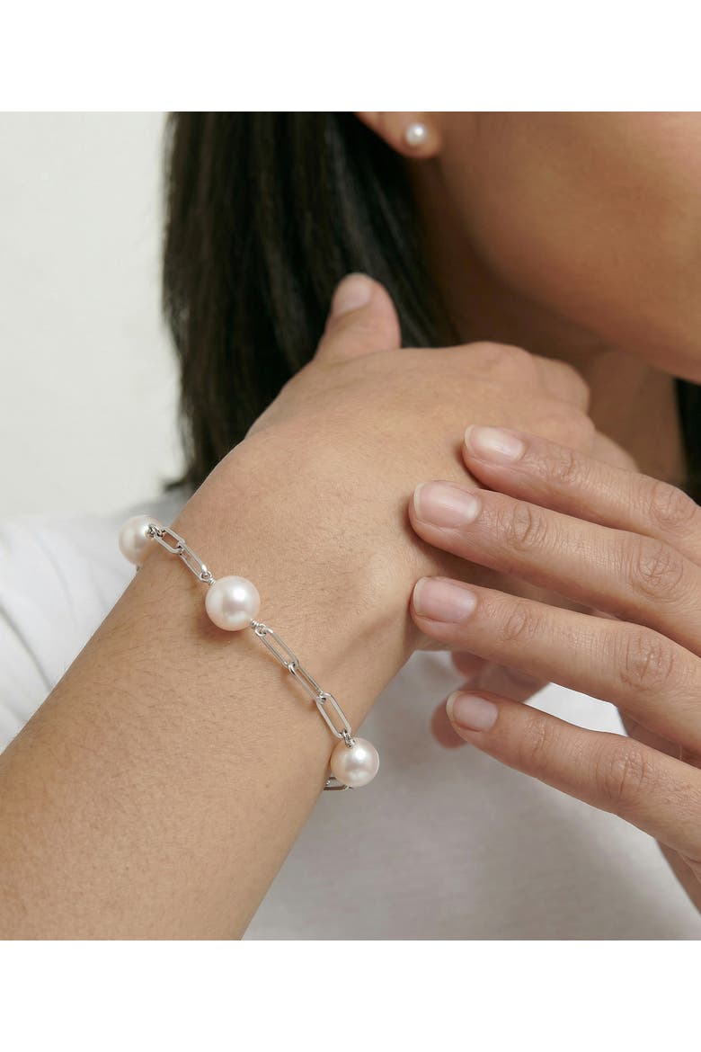 14K Gold 8.5-9.0mm Japanese Akoya Pearl & Chain Link Bracelet, Alternate, color, White Gold Chain