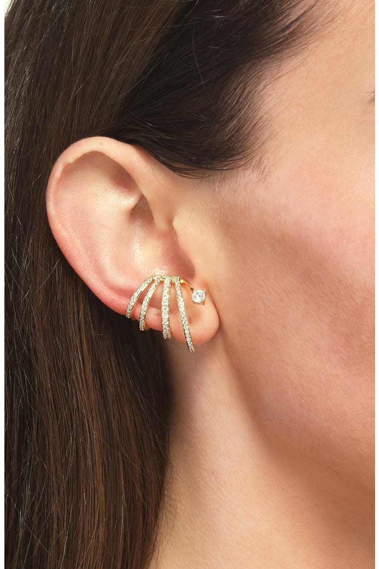 Cubic Zirconia Multilayered Ear Cuff, Alternate, color, GOLD
