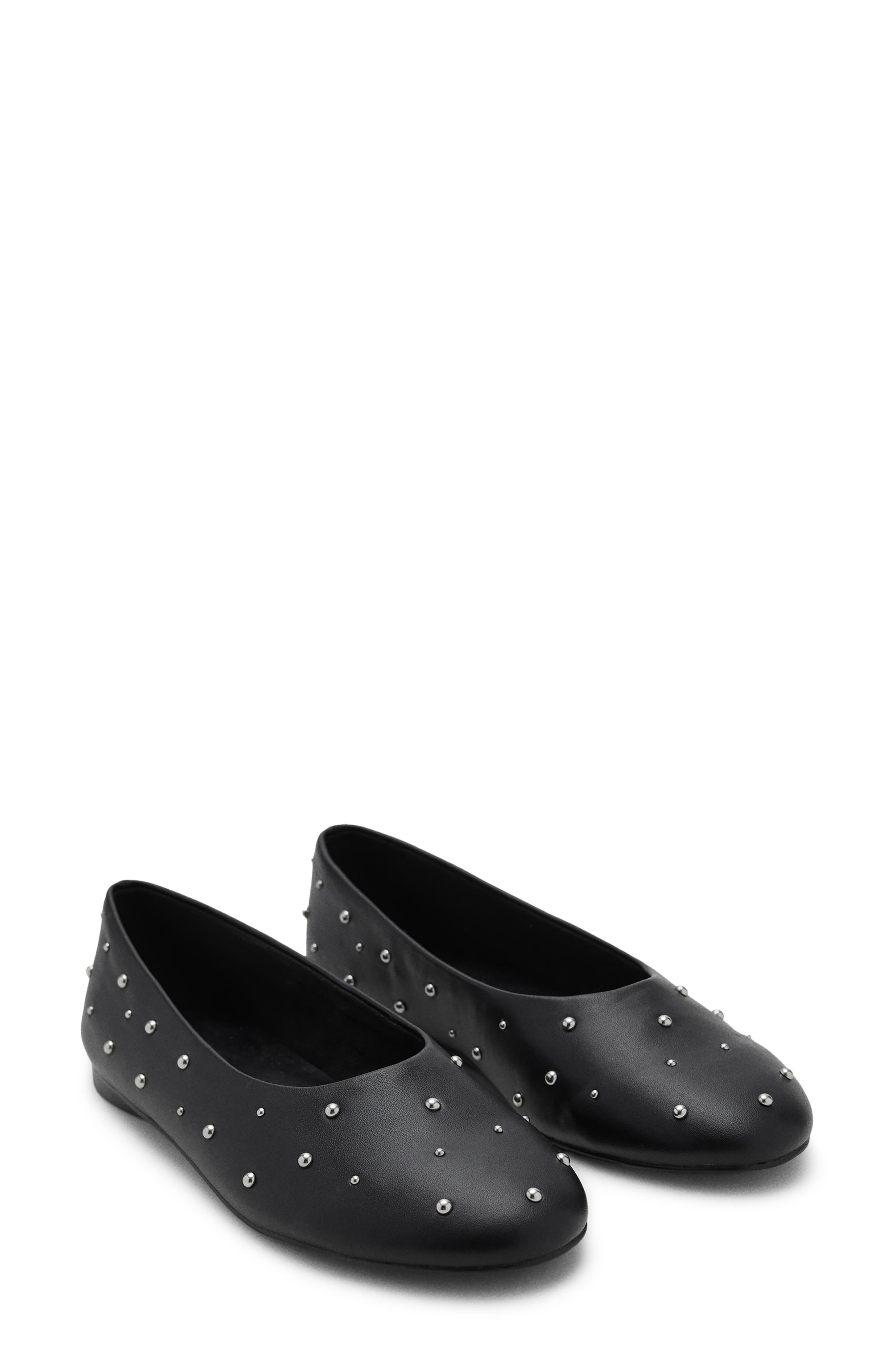 MANGO TEEN Studded Ballet Flat, Main, color, Black
