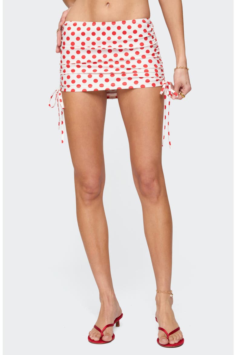 Zoe Dot Drawstring Miniskirt, Main, color, RED-AND-WHITE