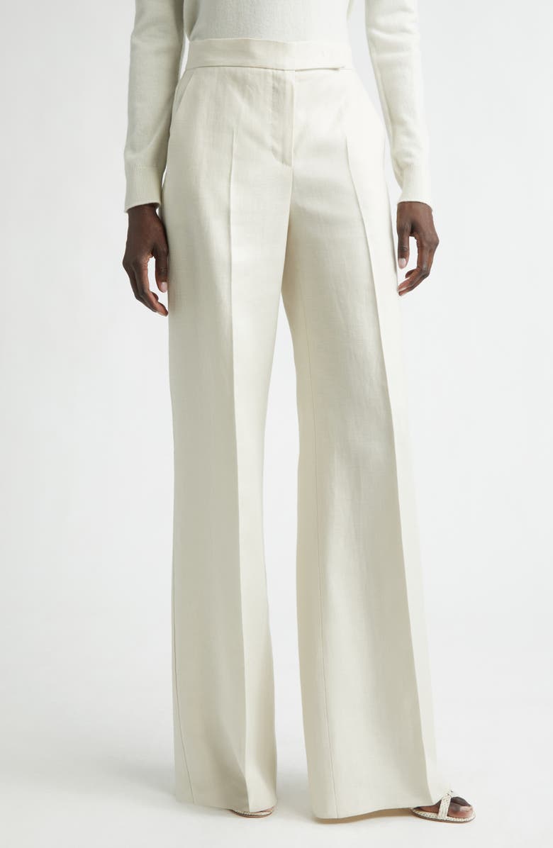 Max Mara Badesse High Waist Wide Leg Linen Pants, Main, color, Beige