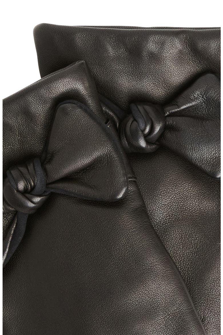 Cashmere Lined Leather Bow Gloves, Alternate, color, BLACK