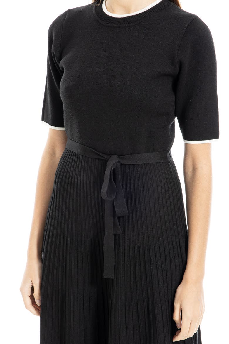 Pleated Short Sleeve Sweater Dress, Alternate, color, BLACK/ BONE