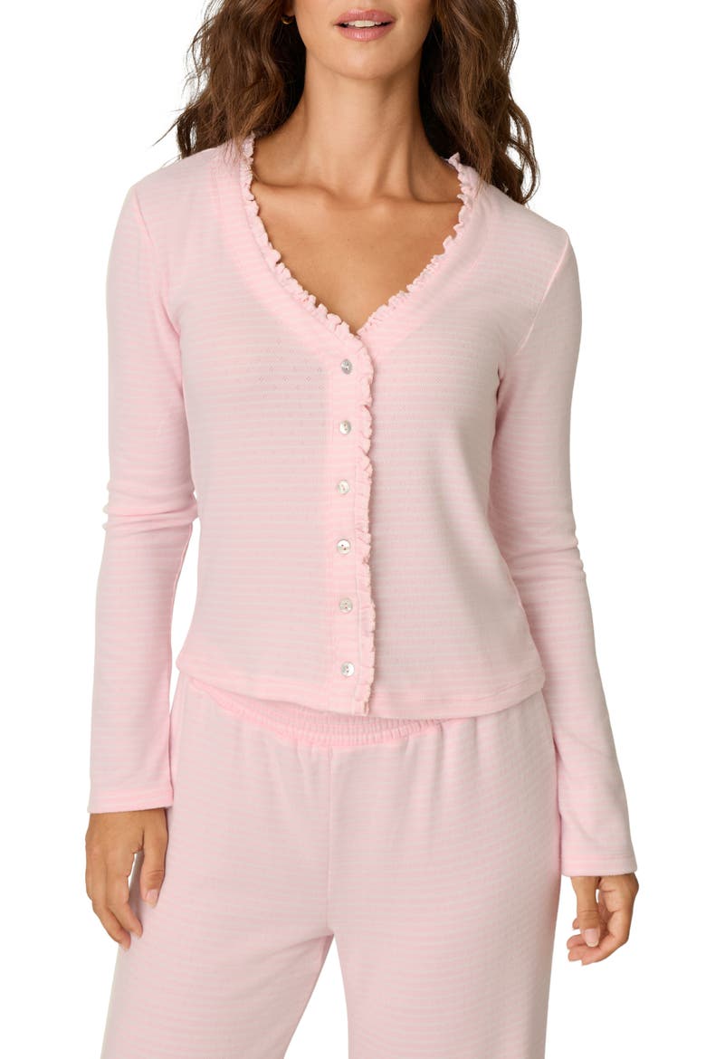 Pretty Stripes Ruffled Cardigan, Main, color, TENDER PINK