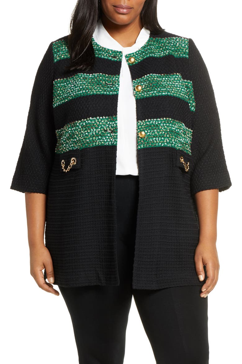 Long Tweed Jacket, Main, color, BLACK/ FOREST/ LIMESTONE