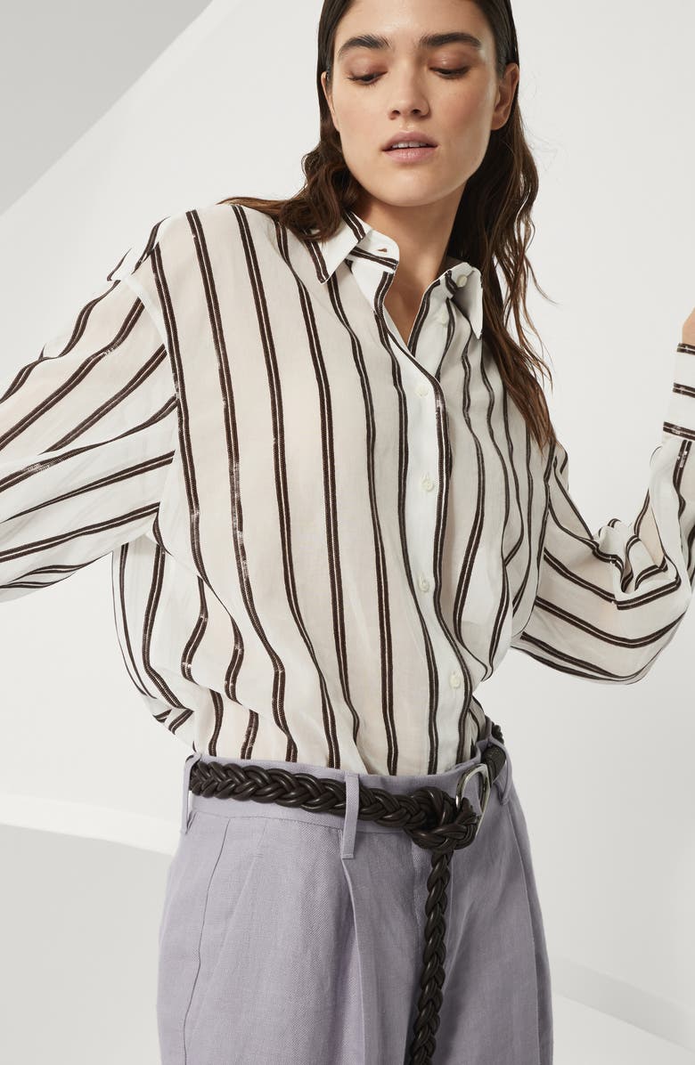 Brunello Cucinelli Dazzling Embroidery shirt, Alternate, color, 