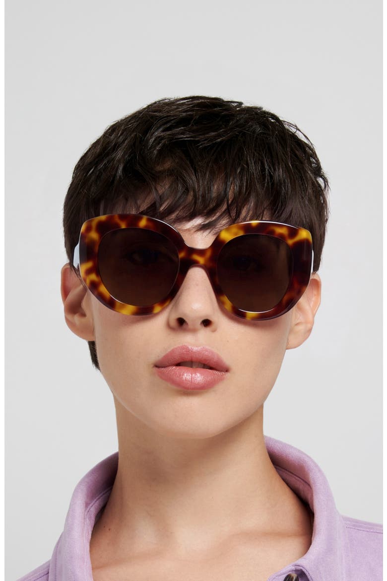 52mm Round Geometric Sunglasses, Alternate, color, HAVANA/ BROWN SF
