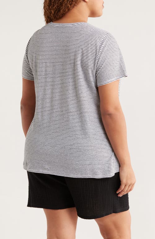 Eileen Fisher Stripe Organic Linen T-shirt In Gray