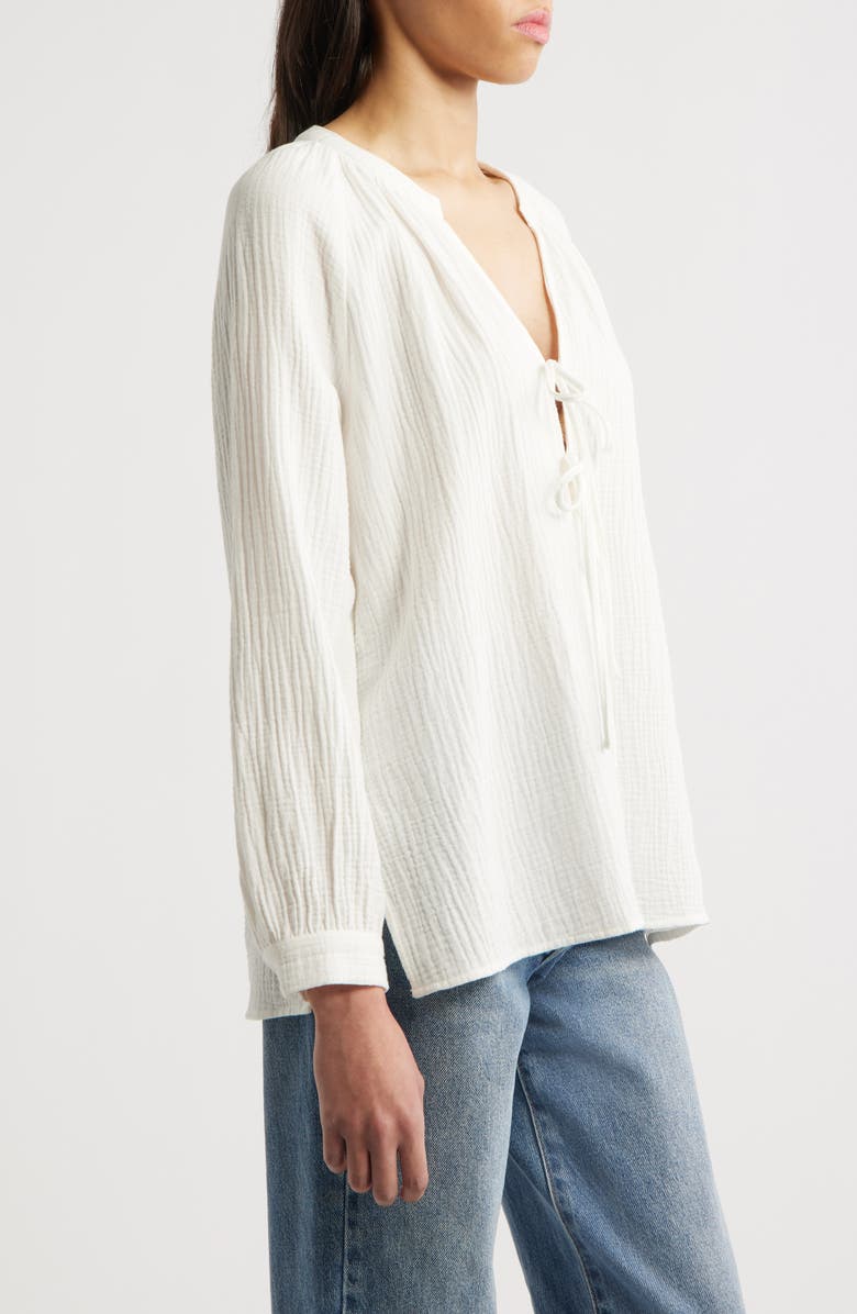 Rails Brielle Organic Cotton Gauze Tie Neck Top, Alternate, color, White