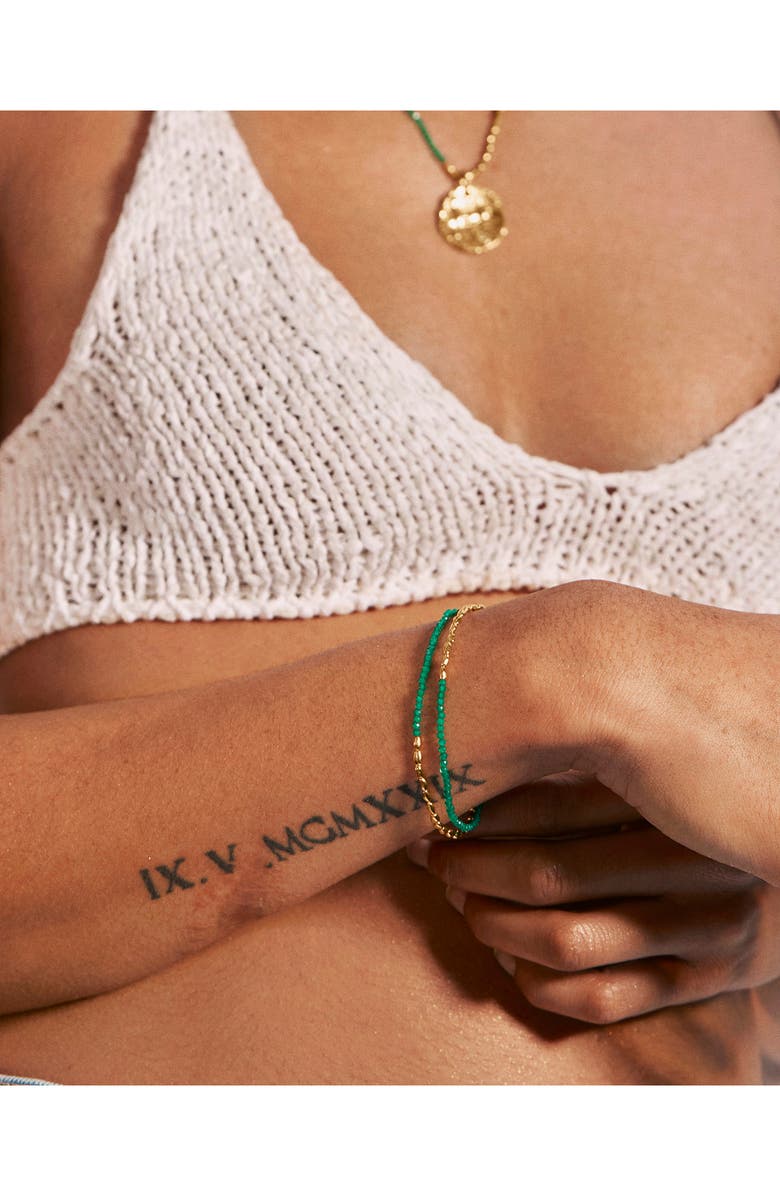 Monica Vinader Mini Nugget Beaded Layered Bracelet, Alternate, color, 18Ct Gold Vermeil/Green Onyx