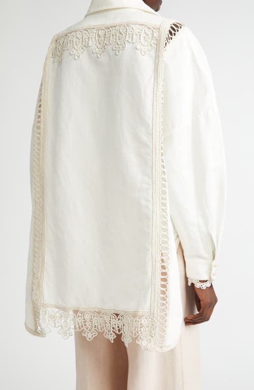 Zimmermann Macramé Lace Trim Linen Shirt In Cream
