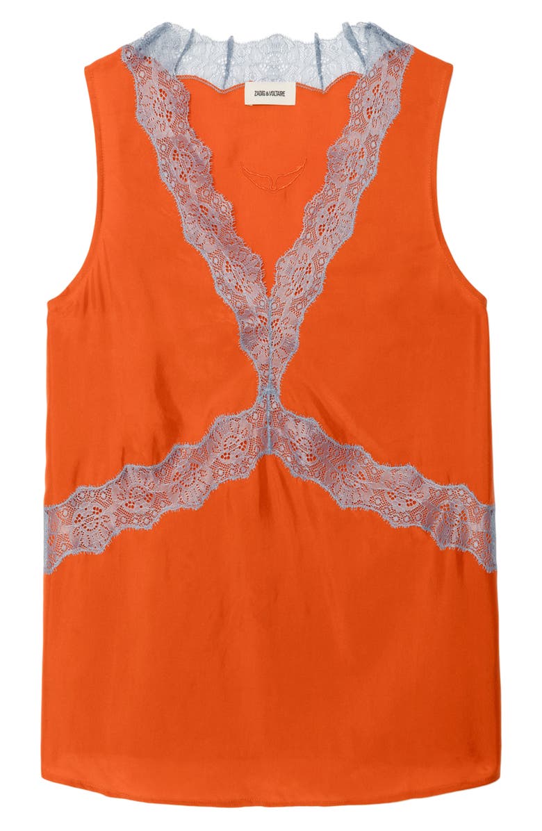 Zadig & Voltaire Tasao Silk Lace Top, Alternate, color, Tangerine