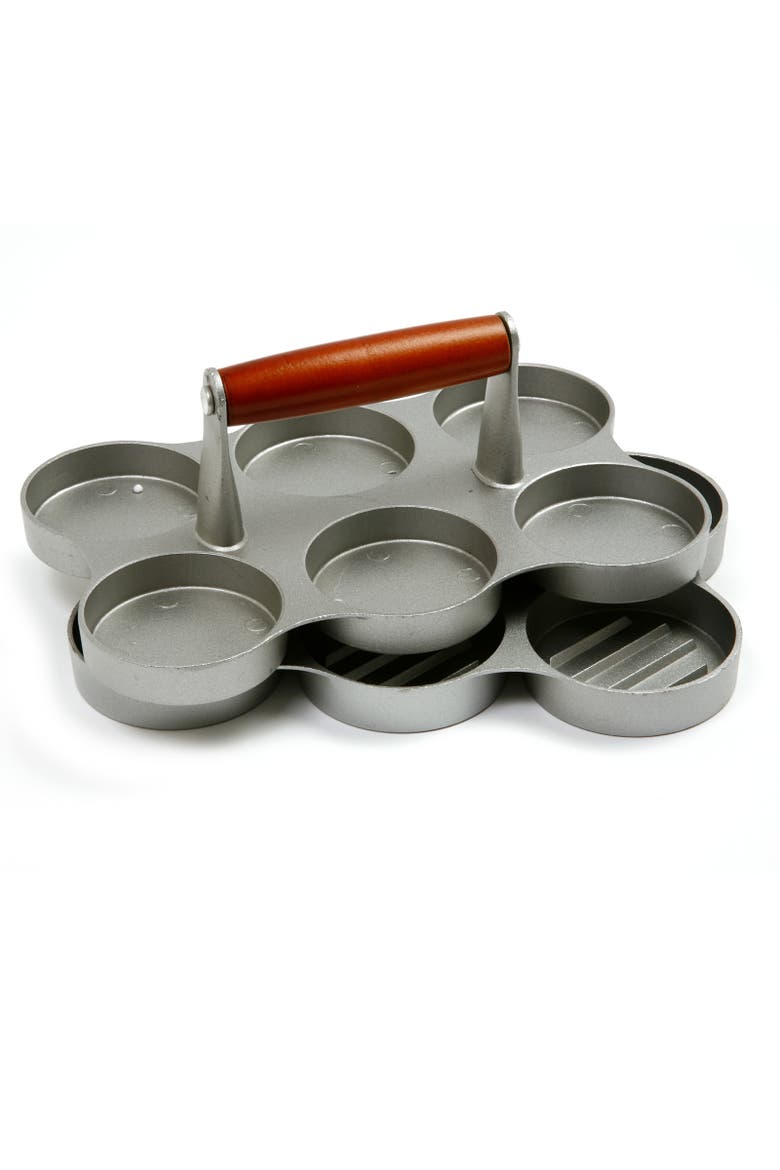 Nonstick Cast Aluminum Mini Burger Press, Makes 6 Sliders, Main, color, Silver