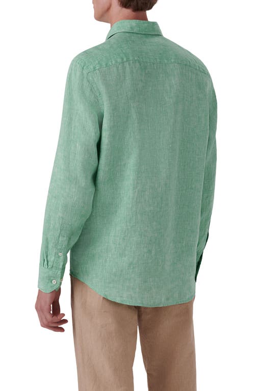Bugatchi Axel Linen Button-up Shirt In Jade