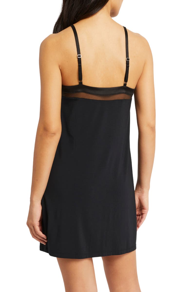 Fleur't Tuxedo Slip Chemise, Alternate, color, Black