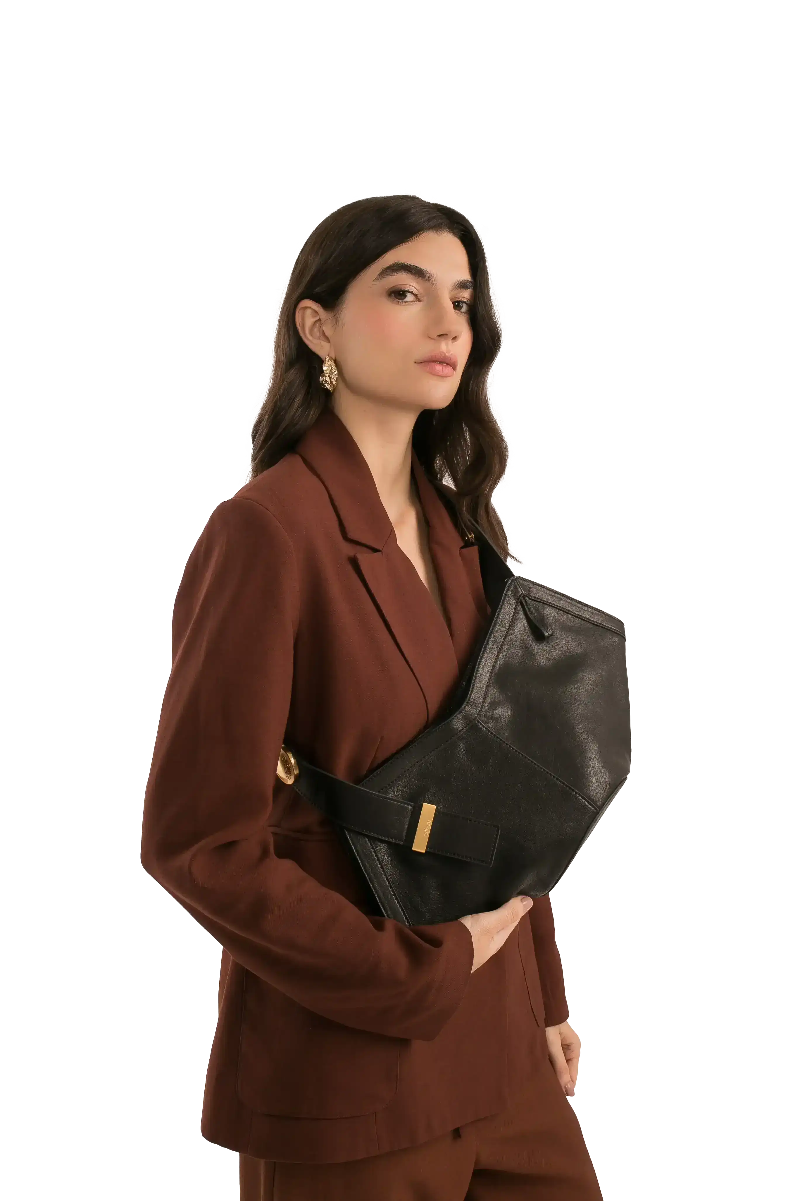 Esthera 1111AM Leather Shoulder Bag, Alternate, color, Black