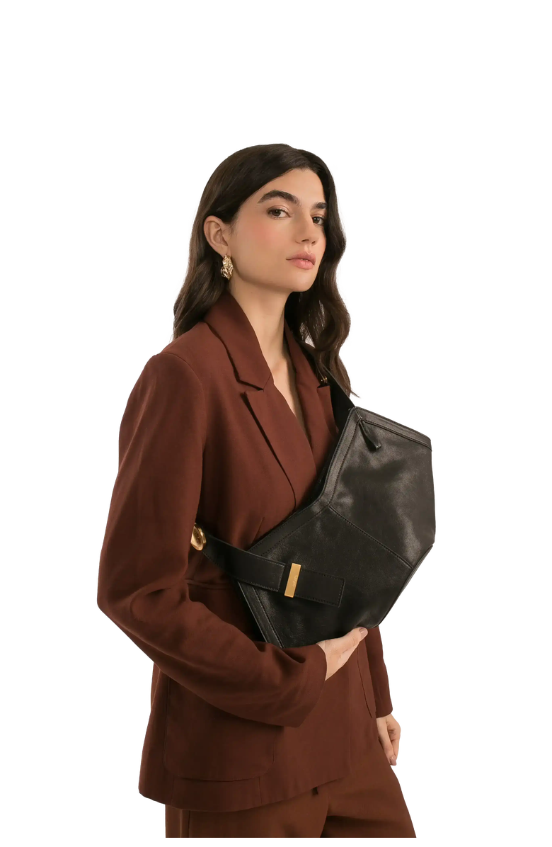 Esthera 1111AM Leather Shoulder Bag, Alternate, color, Black