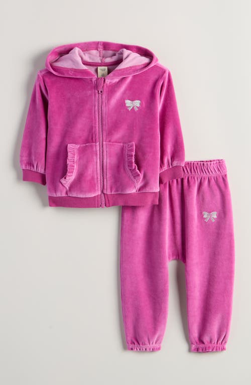 Tucker + Tate Babies' Bow Embroidered Velour Full Zip Hoodie & Joggers Set In Pink