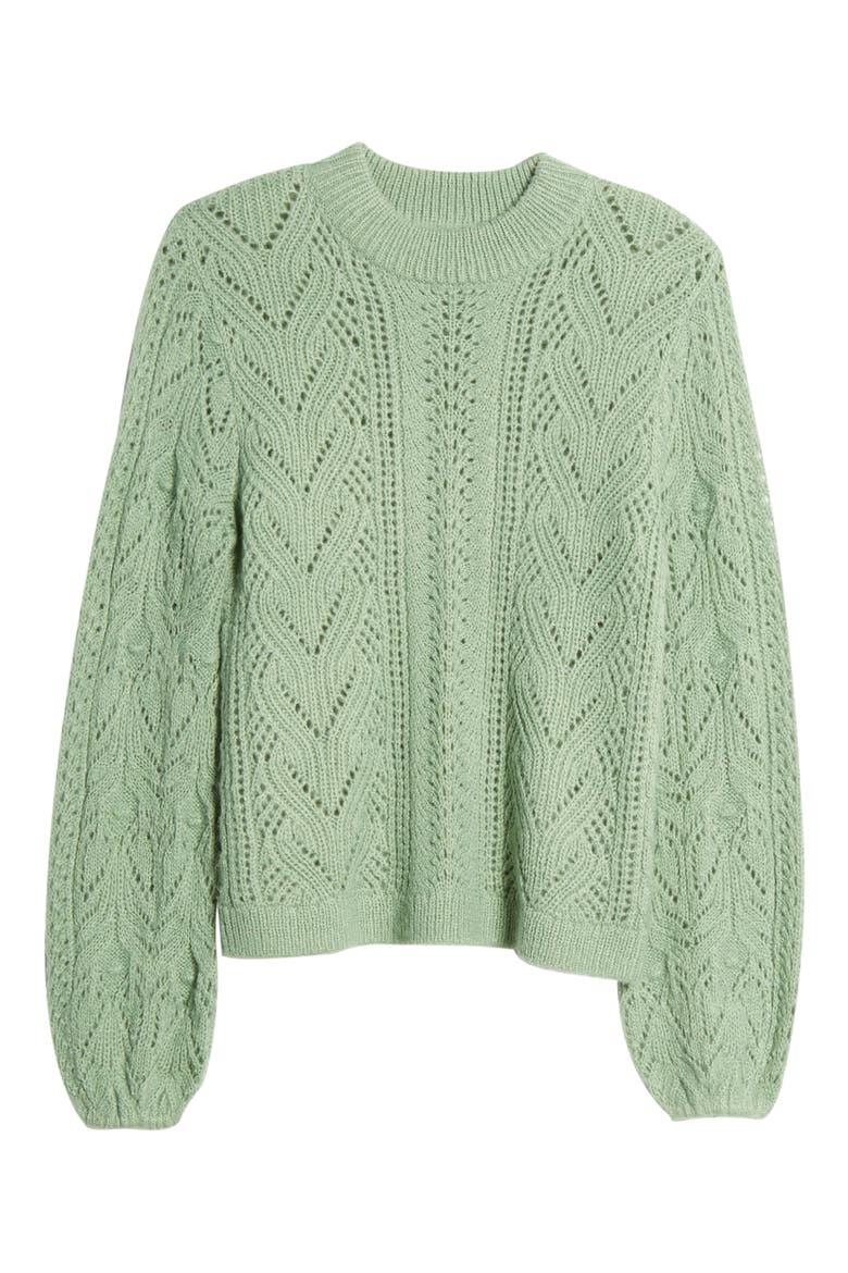 Cozy Pointelle Blouson Sleeve Sweater, Alternate, color, GREEN WING