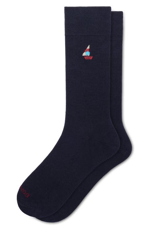 Embroidered Sailboat Supima® Cotton Blend Dress Socks