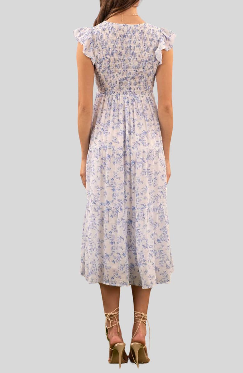 Blu Pepper Flutter Sleeve Smocked Midi Dress, Alternate, color,