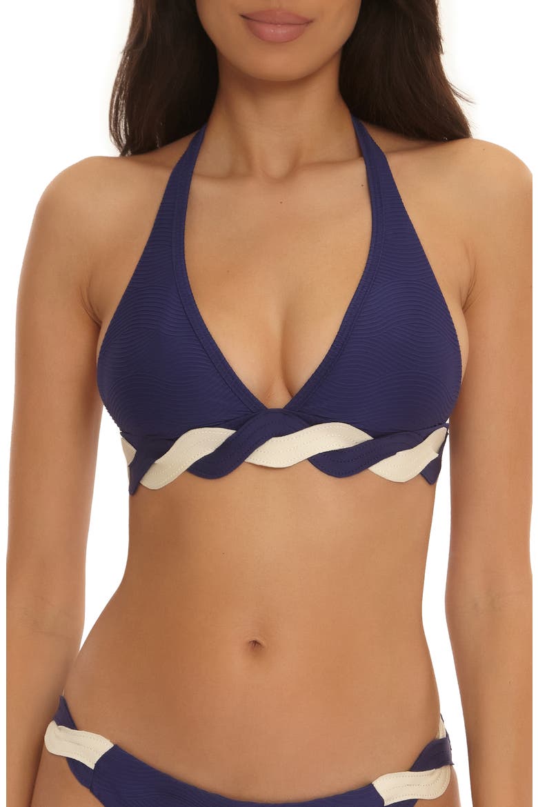 Sailing Wave Halter Bikini Top, Main, color, NAVY