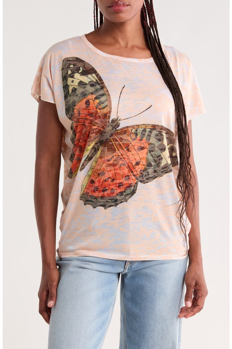 Cap Sleeve Top, Main, color, CORAL BUTTERFLY