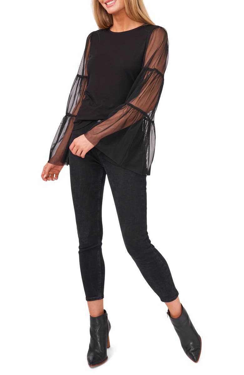 Vince Camuto Mix Media Tiered Sleeve Top, Alternate, color, 