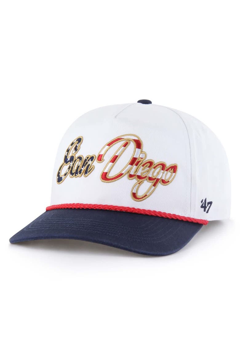 Men's '47 White San Diego Padres Patriotic Overhand Hitch Adjustable Hat, Main, color, White