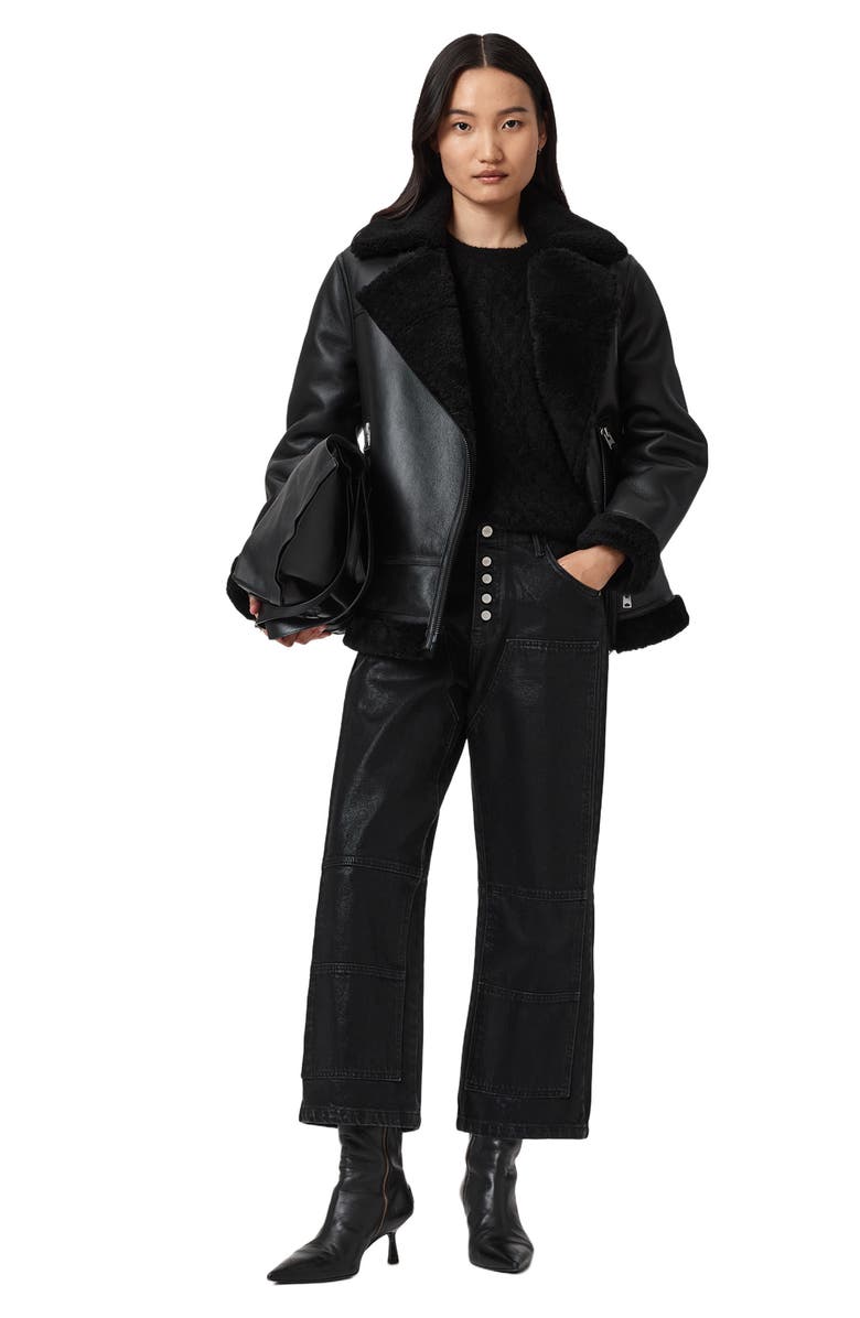 AllSaints Tay Wide Leg Carpenter Jeans, Alternate, color, Coated Black