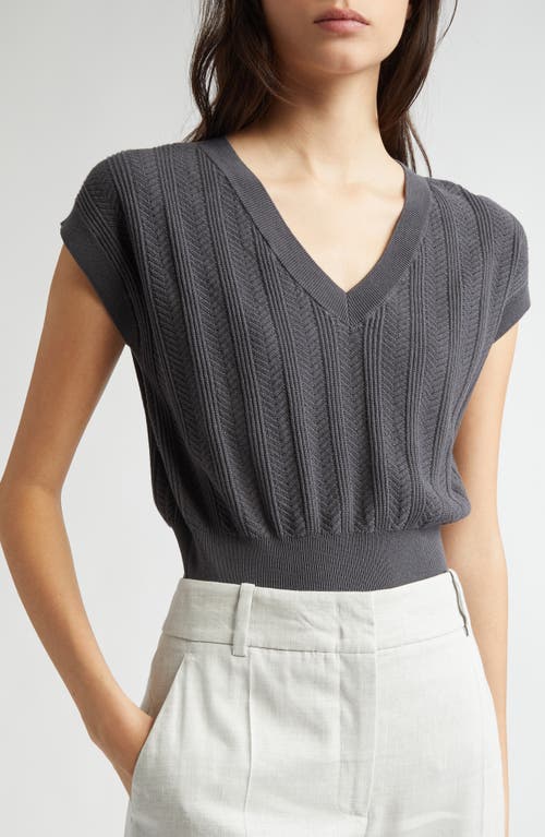 Eleventy Mixed Stitch V-neck Crop Sweater Vest In Smoke Melange Grey