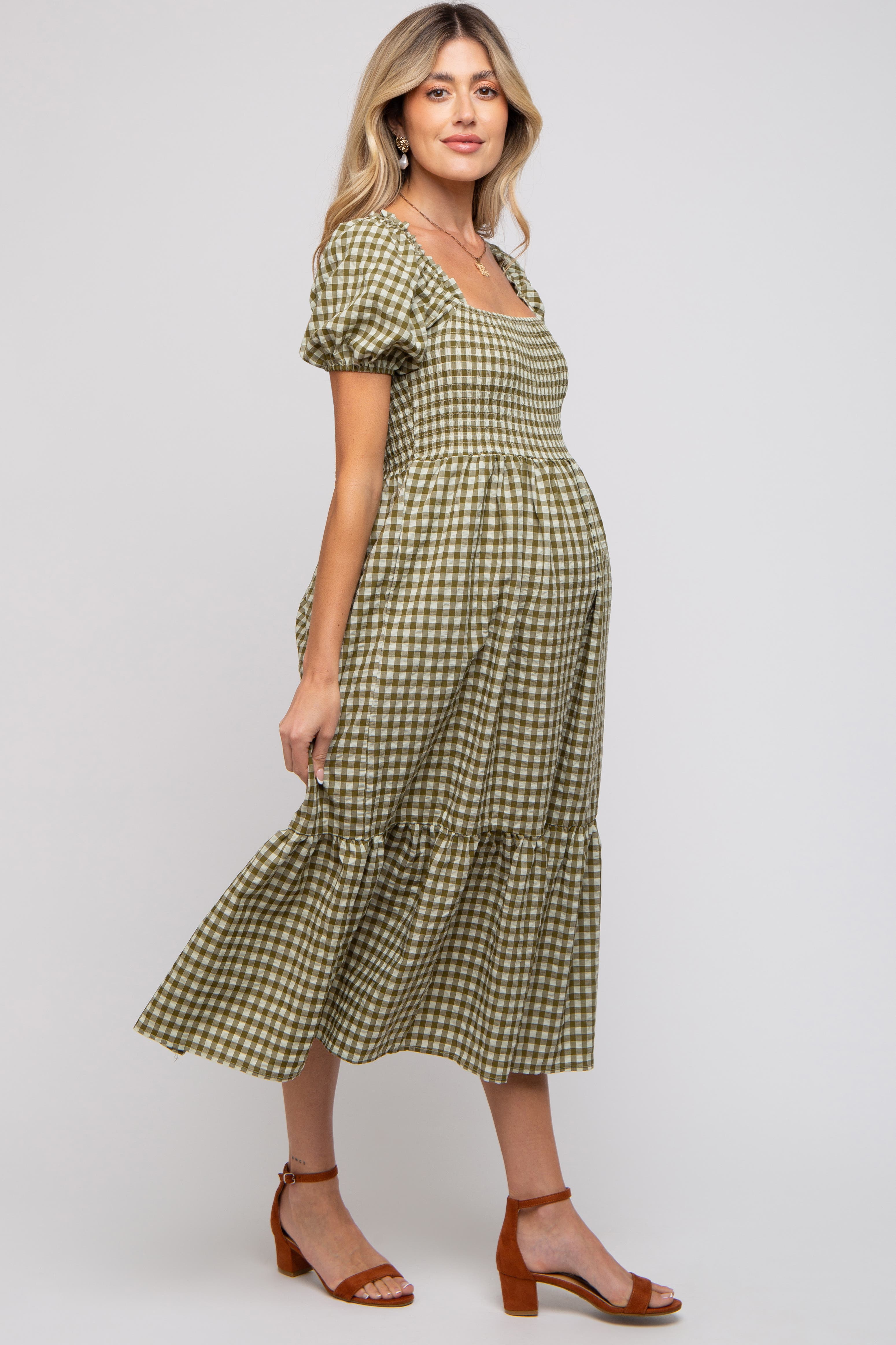 Gingham Smocked Midi Dress