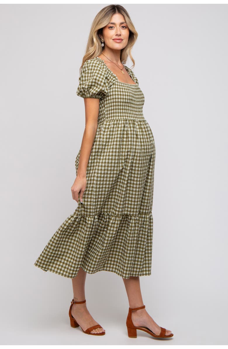 PinkBlush Gingham Smocked Midi Dress, Main, color, Olive Green