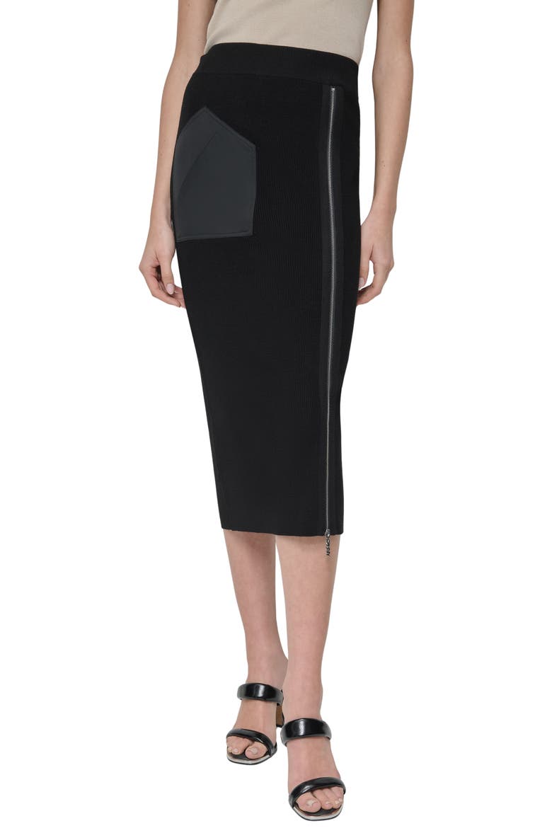 Zipper Slit Midi Sweater Skirt, Main, color, BLACK