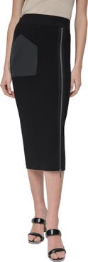 DKNY Zipper Slit Midi Sweater Skirt