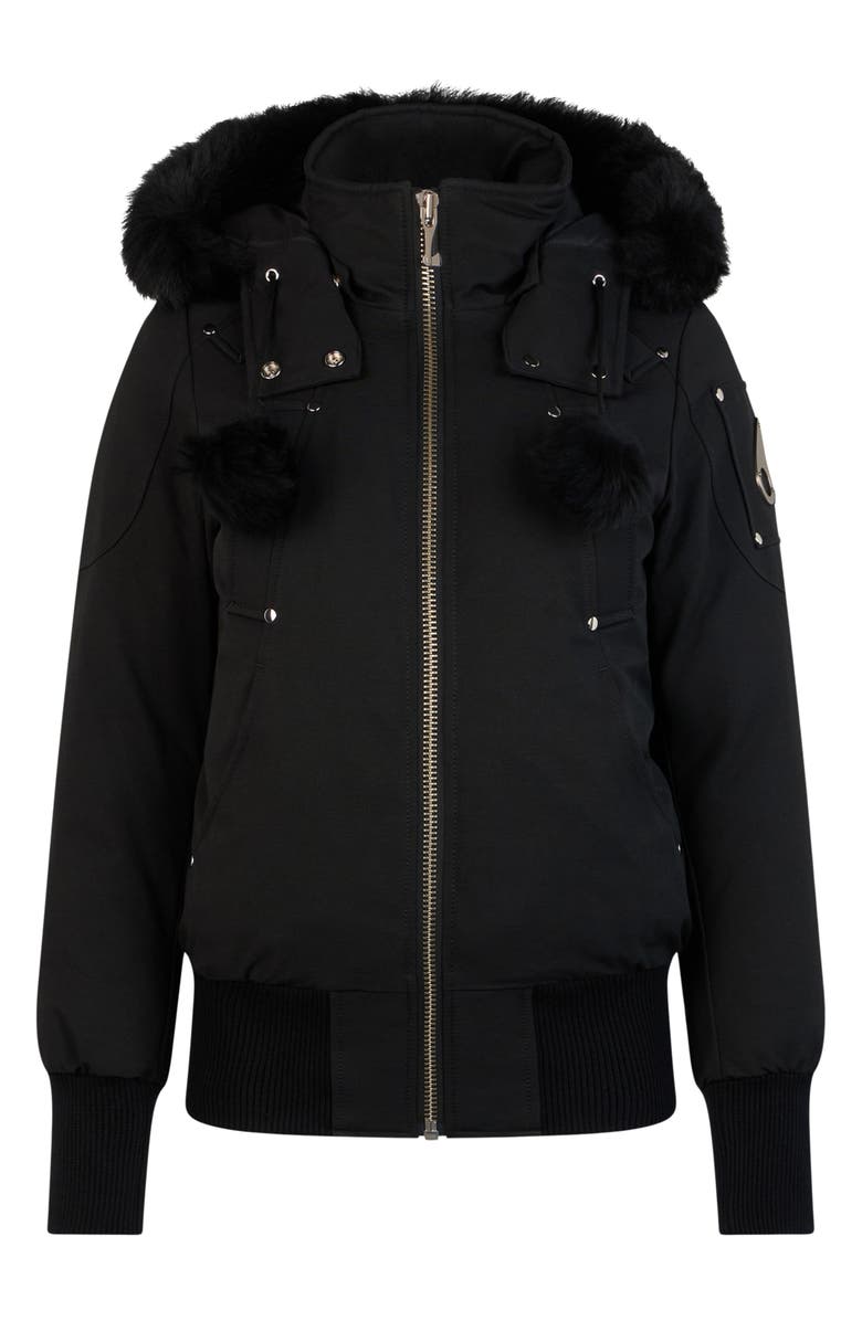 Moose Knuckles Original Debbie 650 Fill Power Down Hooded Bomber Jacket with Genuine Shearling Trim, Alternate, color, 