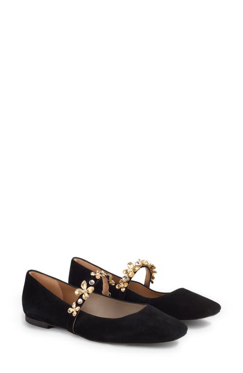 Lk Bennett Amber Flower Trim Mary Jane Flat In Black