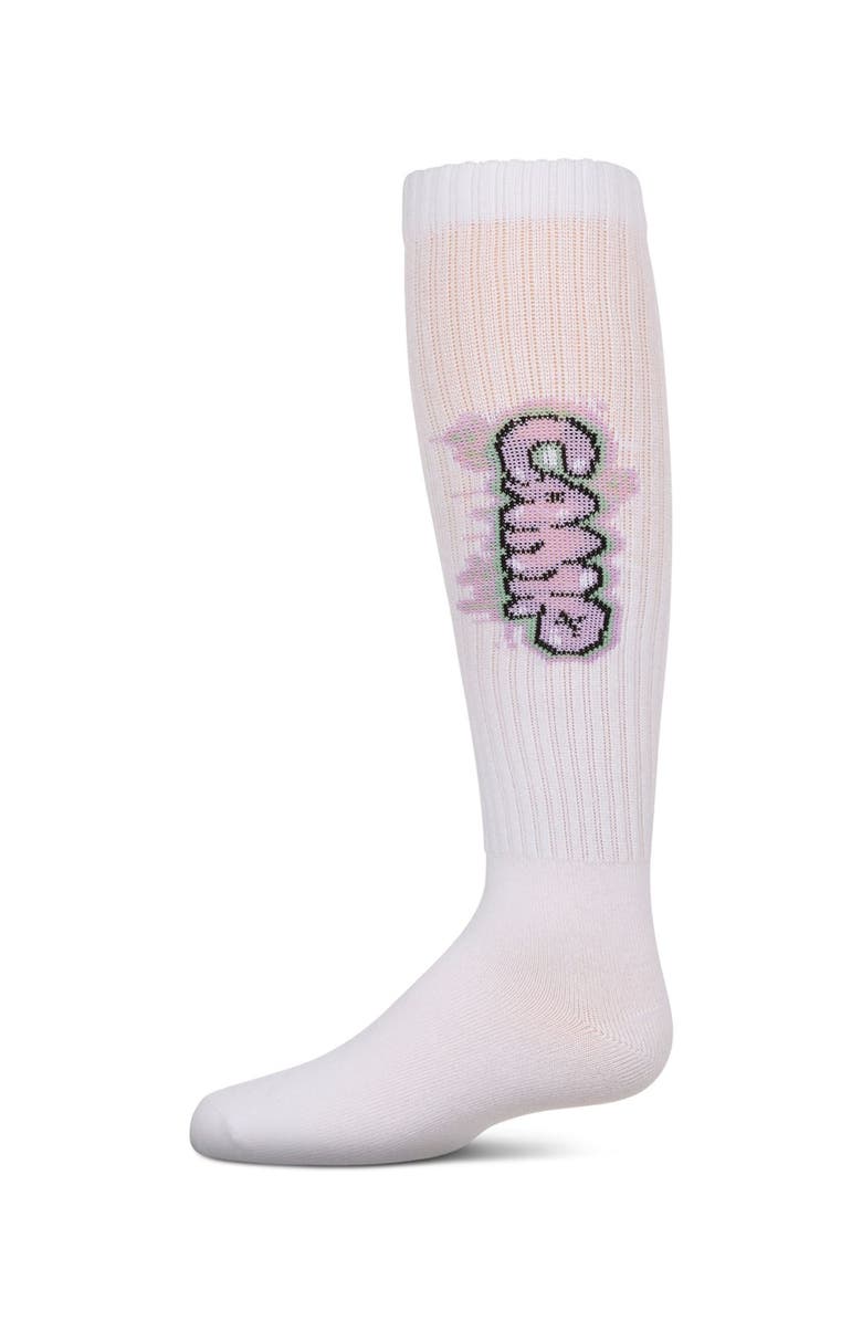 MeMoi Ribbed Graffiti Camp Knee Sock, Main, color, White