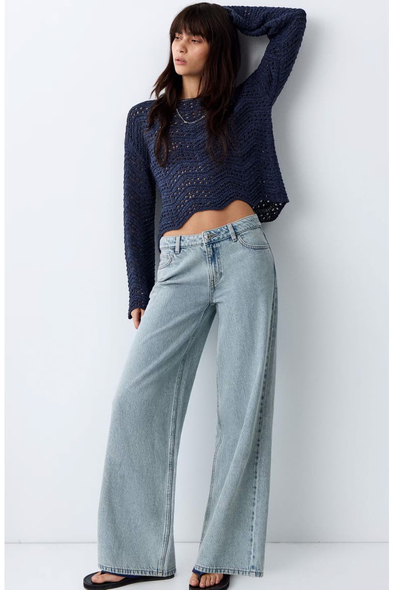 Removable Scarf Wide Leg Jeans, Alternate, color, LIGHT BLUE