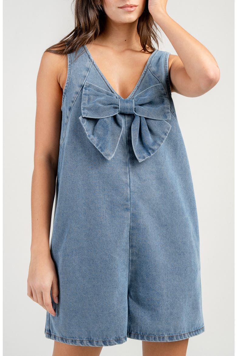 Bow Front Denim Romper, Alternate, color, LIGHT BLUE